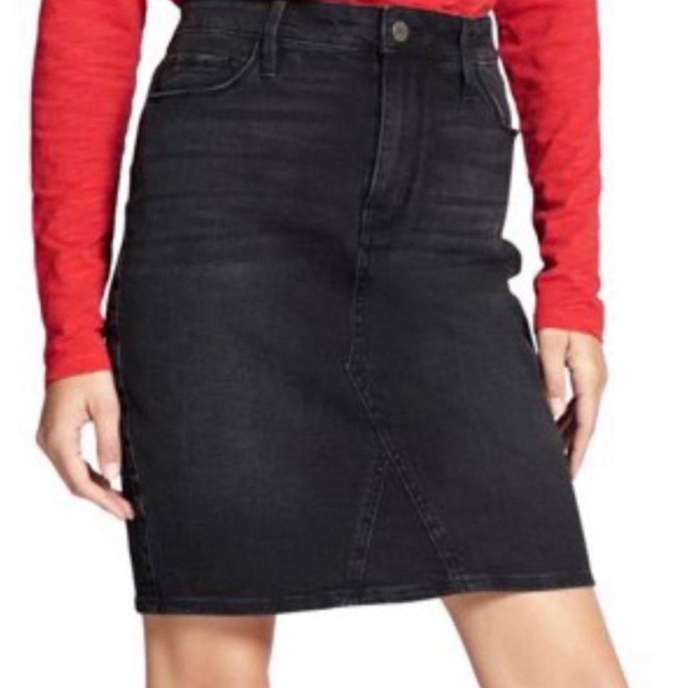 Sanctuary Black Denim Pencil Skirt High Rise Raw Hem Stretch Size 25